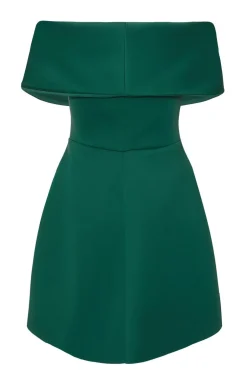 Quiz Bardot Bow Skater Dress Bottle Green