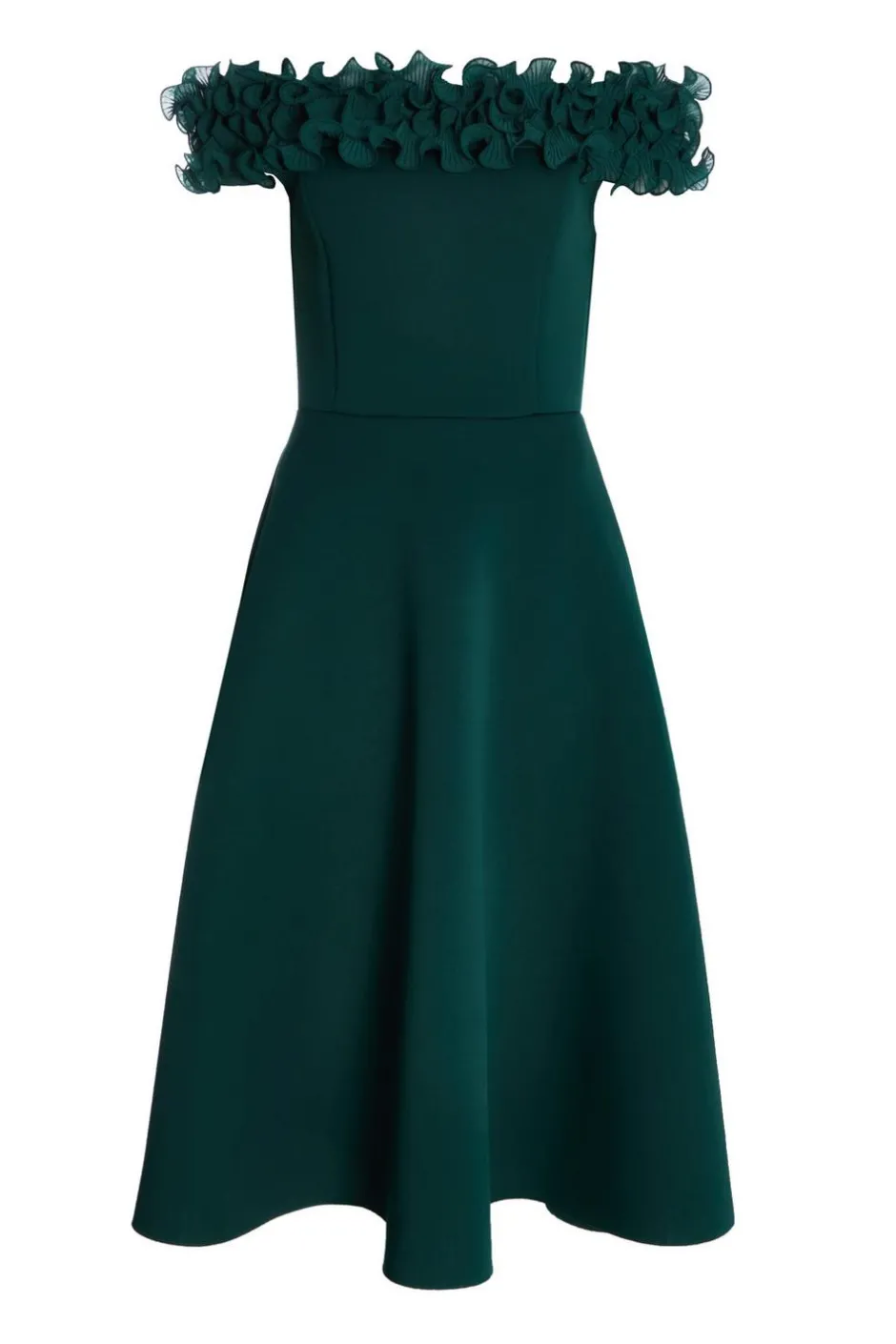 Quiz Bottle Green Bardot Ruffle Skater Midi Dress Online