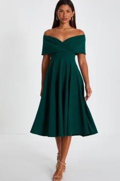 Quiz Bardot Skater Midi Dress Bottle Green Best