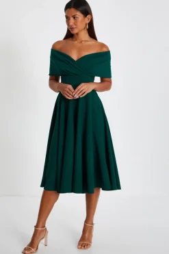 Quiz Bardot Skater Midi Dress Bottle Green Best