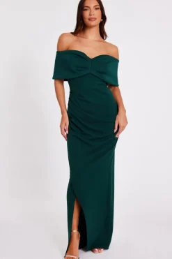 Quiz Bardot Wrap Maxi Dress Bottle Green Clearance