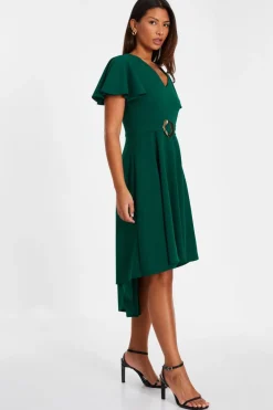 Quiz Bottle Green Buckle Detail Midi Dress