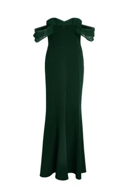 Quiz Chiffon Bardot Maxi Dress Bottle Green Outlet