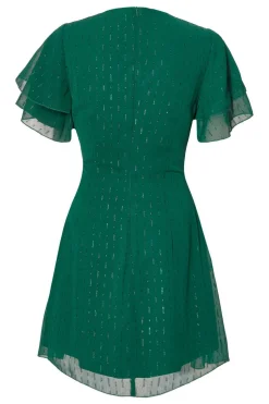 Quiz Chiffon Ruffle Mini Dress Bottle Green Hot