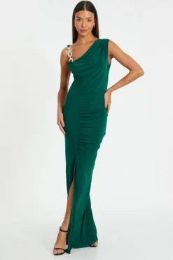 Quiz Bottle Green Diamante Trim Maxi Dress Best