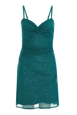 Quiz Glitter Mesh Mini Dress Bottle Green New