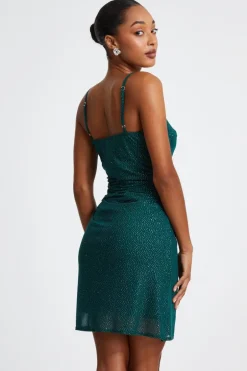 Quiz Glitter Mesh Mini Dress Bottle Green New