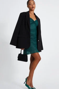 Quiz Glitter Mesh Mini Dress Bottle Green New