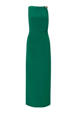 Quiz Gold Buckle Midaxi Dress Bottle Green Outlet