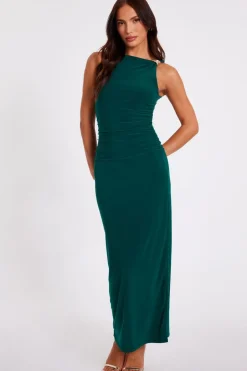 Quiz Gold Buckle Midaxi Dress Bottle Green Outlet