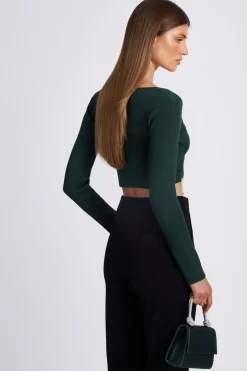 Quiz Knit Diamante Crop Top Bottle Green Online