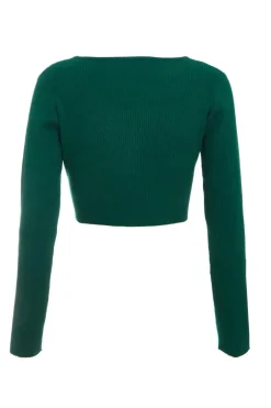 Quiz Knit Diamante Crop Top Bottle Green Online