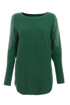 Quiz Knitted Diamante Jumper Bottle Green Clearance