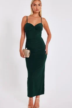 Quiz Knot Detail Midaxi Dress Bottle Green Discount