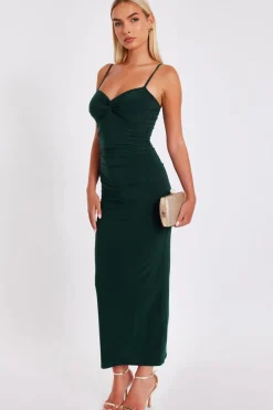Quiz Knot Detail Midaxi Dress Bottle Green Discount
