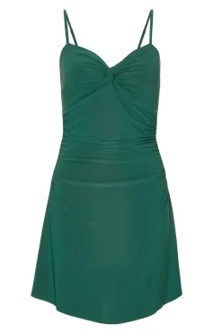 Quiz Knot Front Mini Dress Bottle Green Discount
