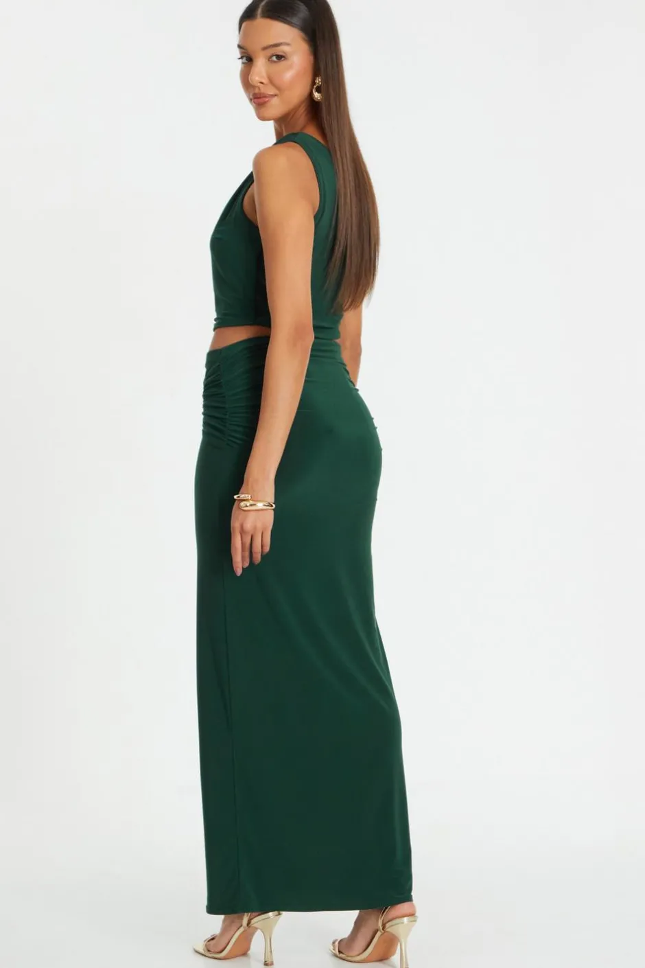 Quiz Maxi Skirt Bottle Green Sale