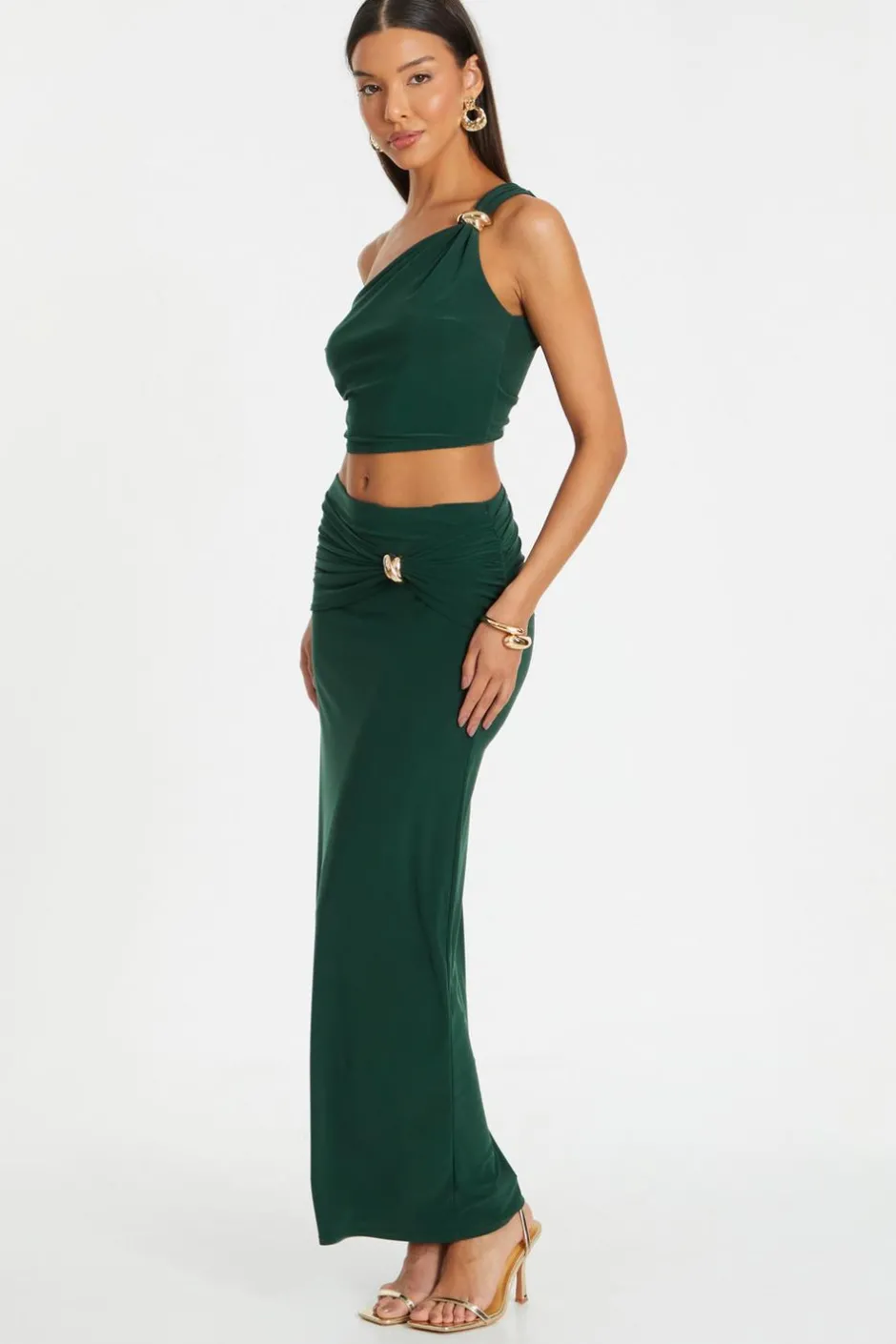 Quiz Maxi Skirt Bottle Green Sale