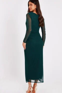 Quiz Mesh Buckle Midaxi Dress Bottle Green