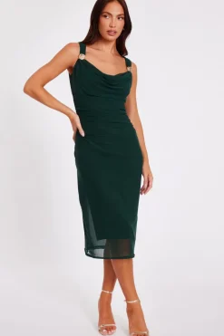 Quiz Mesh Buckle Detail Midi Dress Bottle Green Outlet