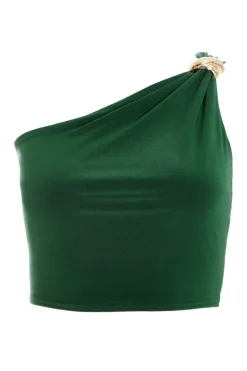 Quiz Bottle One Shoulder Crop Top Green Discount