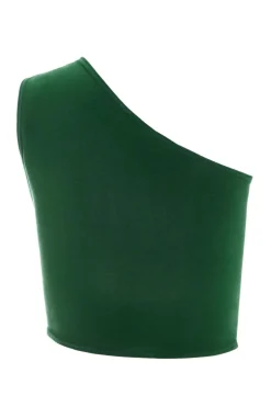 Quiz Bottle One Shoulder Crop Top Green Discount