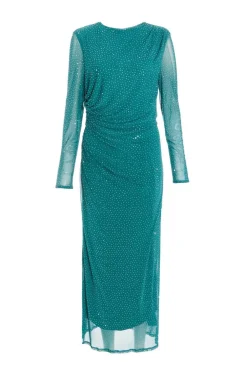 Quiz Rhinestone Midaxi Dress Bottle Green New