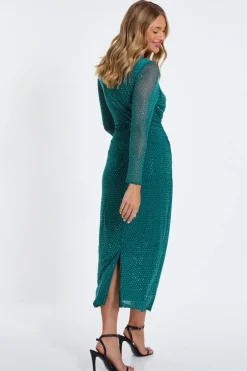 Quiz Rhinestone Midaxi Dress Bottle Green New