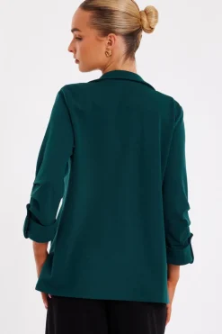 Quiz Ruched Sleeve Blazer Bottle Green Clearance