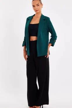 Quiz Ruched Sleeve Blazer Bottle Green Clearance