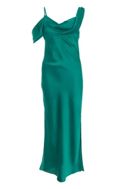 Quiz Satin Drop Shoulder Maxi Dress Bottle Green
