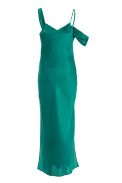 Quiz Satin Drop Shoulder Maxi Dress Bottle Green