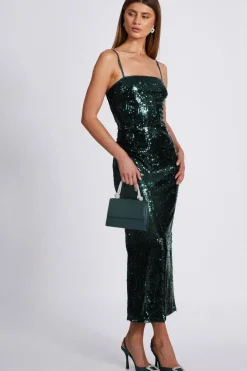 Quiz Bottle Green Sequin Midaxi Dress Clearance