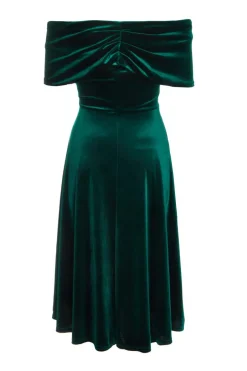 Quiz Bottle Green Velvet Bardot Midi Dress Hot