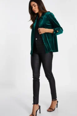 Quiz Velvet Blazer Bottle Green Clearance
