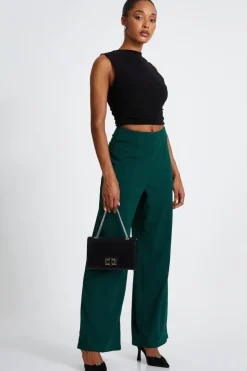 Quiz Wide Leg Trousers Bottle Green