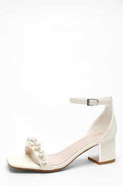Quiz Bridal Pearl Strap Block Heeled Sandals Hot