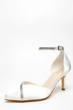 Quiz Bridal Satin Diamante Asymmetric Court Heels