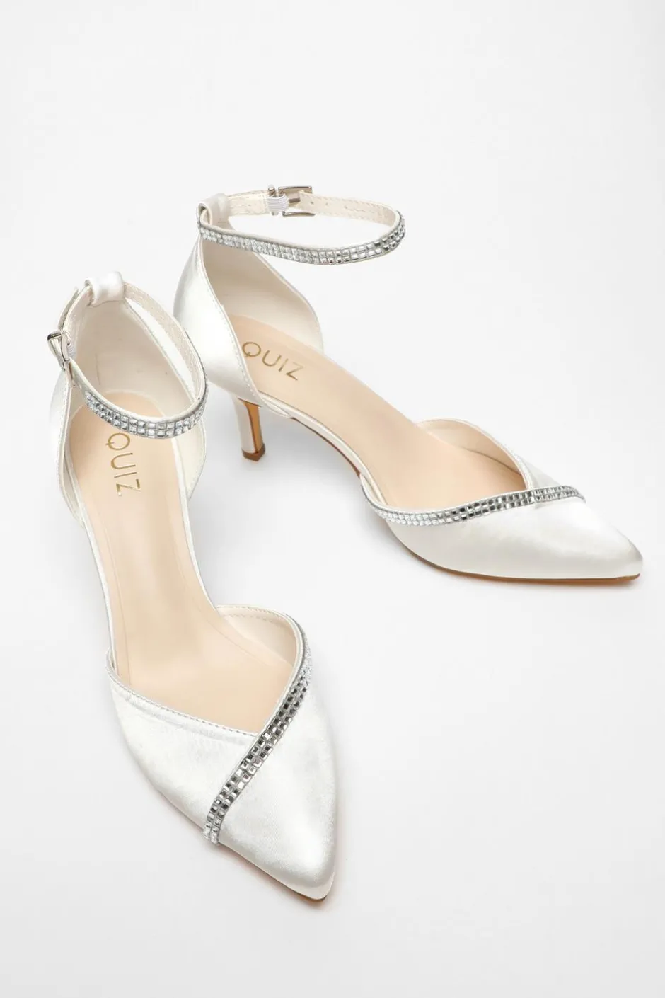 Quiz Bridal Satin Diamante Asymmetric Court Heels