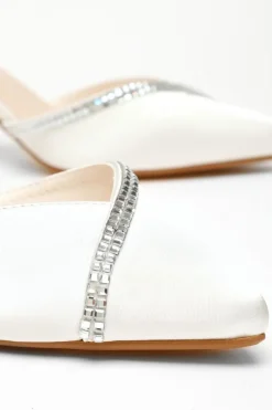 Quiz Bridal Satin Diamante Asymmetric Court Heels