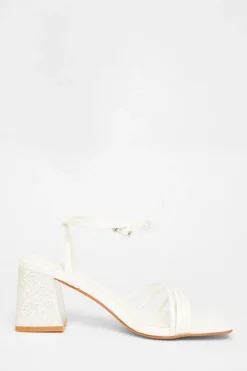 Quiz Bridal White Block Heel Sandals Clearance