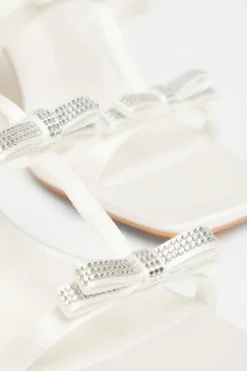 Quiz Bridal White Diamante Bow Heels Outlet