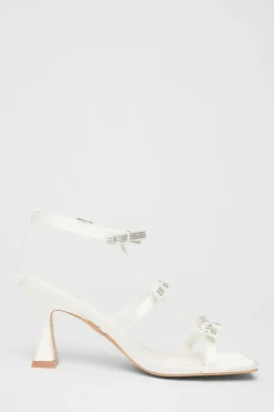 Quiz Bridal White Diamante Bow Heels Outlet