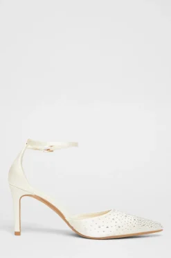 Quiz Bridal Diamante Court Heels White Outlet