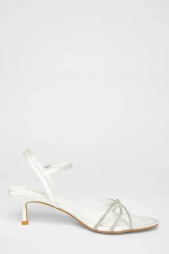 Quiz Bridal White Diamante Cross Strap Heels Hot