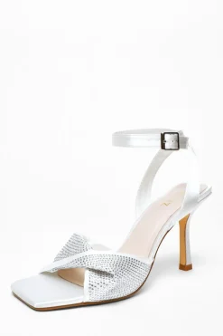 Quiz Bridal Diamante Twist Heeled Sandals White