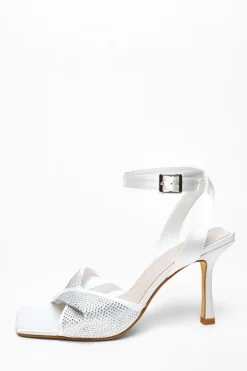 Quiz Bridal Diamante Twist Heeled Sandals White