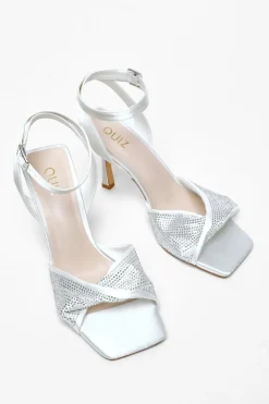 Quiz Bridal Diamante Twist Heeled Sandals White