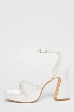 Quiz Bridal White Embellished Platform Heels Sale