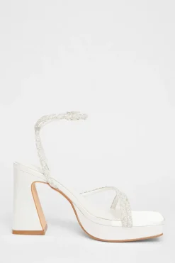Quiz Bridal White Embellished Platform Heels Sale